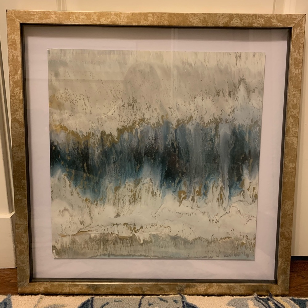 Blue, White, And Gold Framed Wall Art